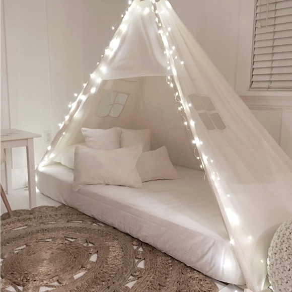 White play Teepee twin Bed Canopy canvas Cotton. - Picture 8 of 9